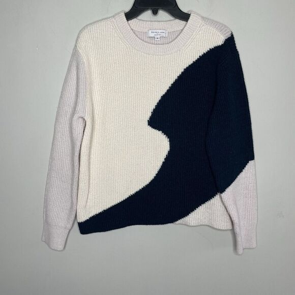 DEREK LAM Two Tone Sweater Women Medium Cream Black Cashmere Blend Pullover - Picture 3 of 10